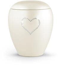Urna per animali in ceramica Völsing, cuore di cristalli, color champagne madreperla, 2,8 L