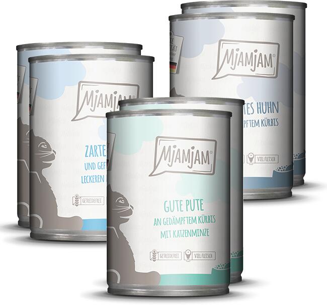 Mjamjam Mahlzeiten Katzenfutter Mixpaket II, 6x400g