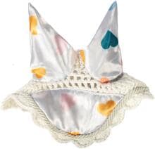 Cuffia per mosche HKM Hobby Horsing Print, bianca con cuori