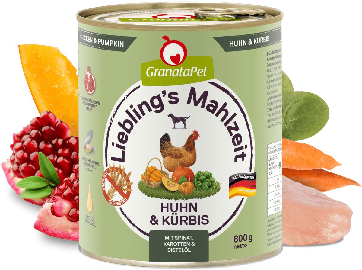 GranataPet Lieblings Mahlzeit Nassfutter mit Huhn & Kürbis, 6x800g