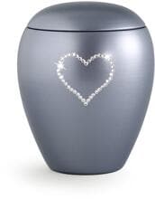 Urna per animali in ceramica Völsing, cuore di cristalli, grigio acciaio madreperla, 2,8 L