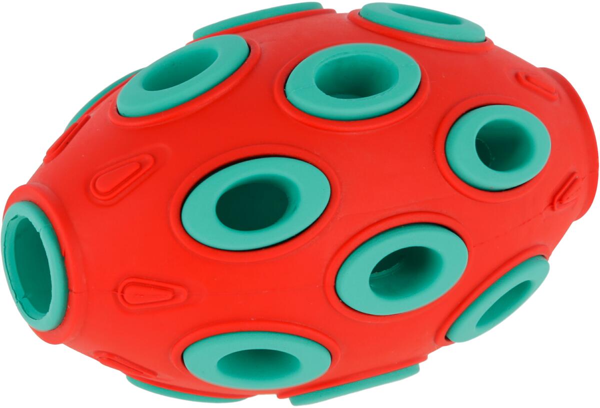 KERBL Pet ToyFastic befüllbares Hundespielzeug, rot/türkis, Rugby, 12cm