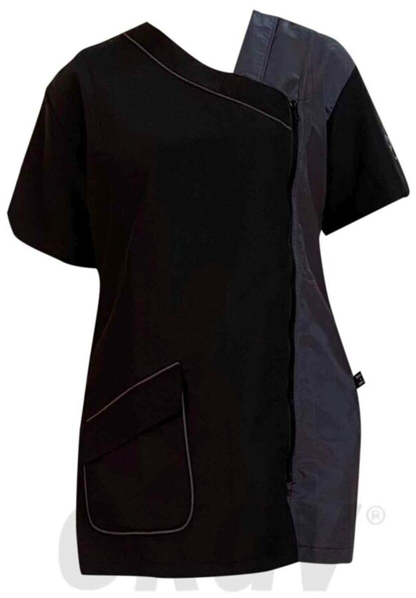 OKDV Salonshirt, kurzarm, schwarz/grau, L