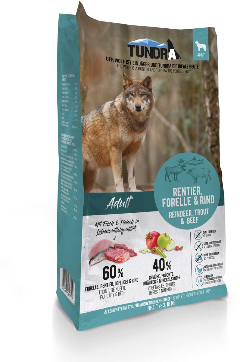 Tundra Dog Trockenfutter mit Rentier, Forelle & Rind, 3,18kg
