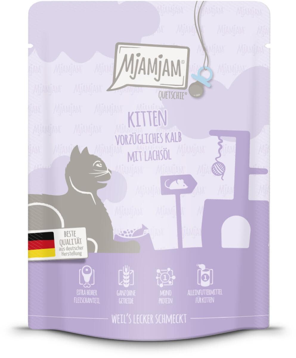 Mjamjam Quetschie Kitten Katzenfutter mit Kalb & Lachsöl, 6x300g