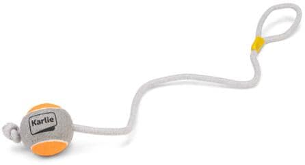 Karlie Hundespielzeug Tennisball mit Seil, gelb, 17x6x6cm