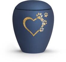 Urna per animali Völsing Verona Edition, Sparkling Star a forma di cuore con zampe in oro, velluto blu navy, 2,8 L