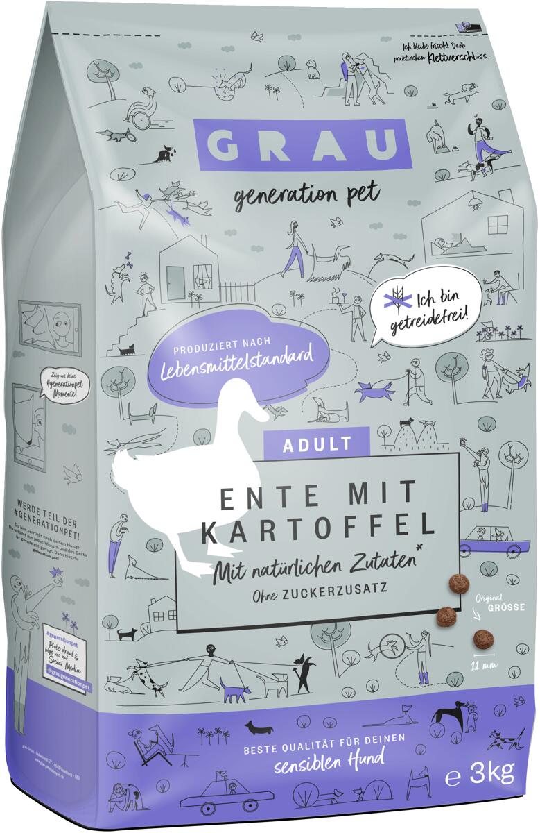 GRAU | Ente & Kartoffeln | getreidefreies Hundefutter | 12 kg