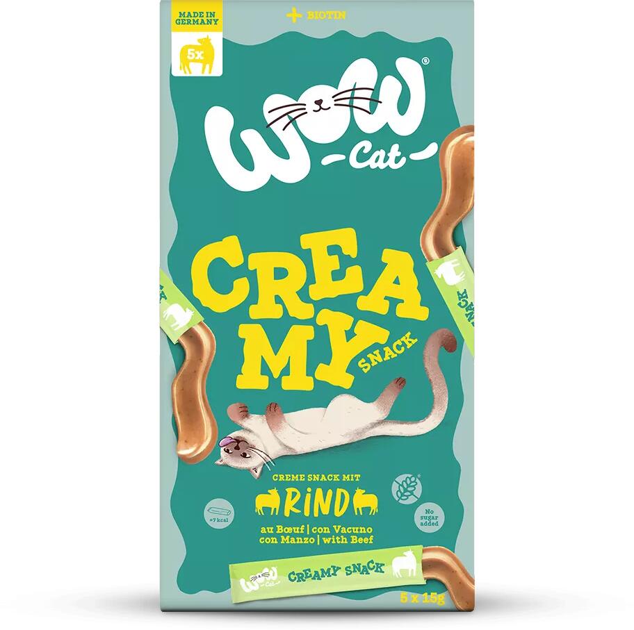 WOW Creamy Premium Katzensnacks mit Rind, 5x15g