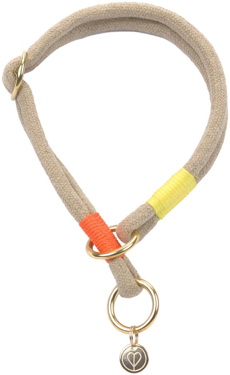PALOPA Mila Slim Hundehalsband, Leinen, nature/neon orange/yellow, 35cm