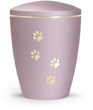 Urna per animali Völsing Patas de Oro Edition, motivi a zampe, finitura dorata spazzolata, colore velvet rosé, 1,5 L