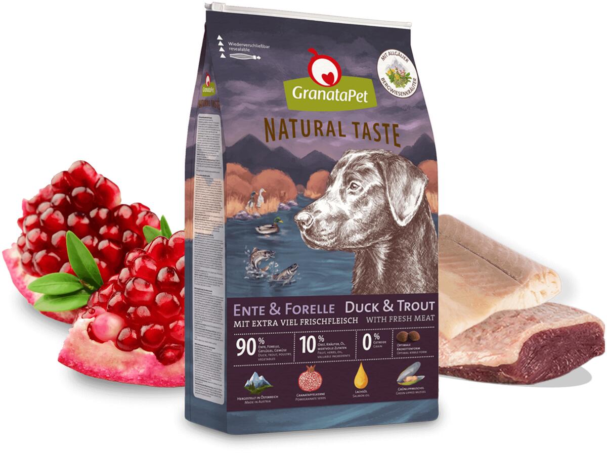GranataPet Natural Taste Trockenfutter mit Ente & Forelle, 12kg