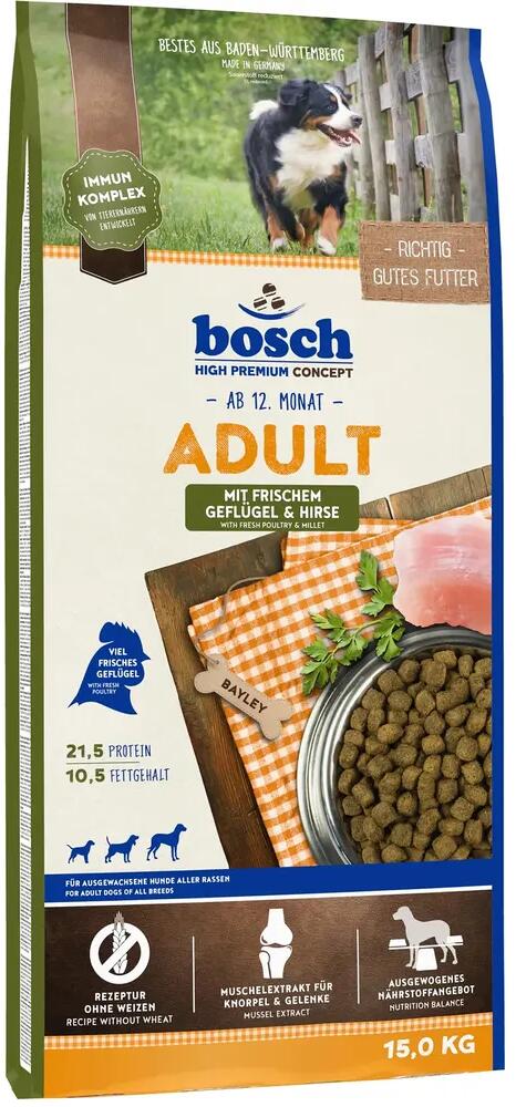 Bosch HPC Adult Trockenfutter mit Geflügel und Hirse, 15kg