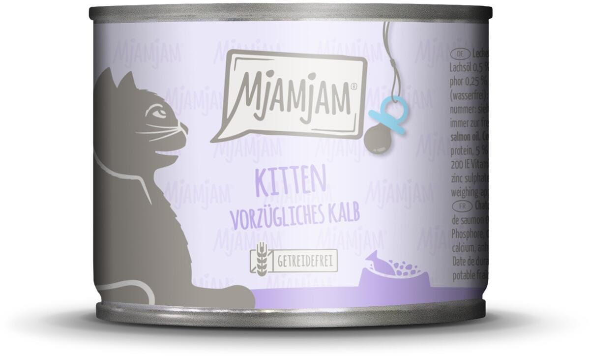 Mjamjam Kitten Katzenfutter mit Kalb & Lachsöl, 6x200g