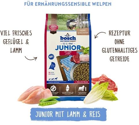 Bosch HPC Junior Trockenfutter mit Lamm & Reis, 15kg PetPoint Charly
