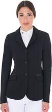 Giacca da gara da donna Equestro Technical 1/2 Mesh, 3 bottoni, traforata, nera, XS