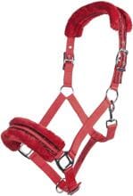 Cavezza HKM Glitter in nylon con imbottitura in pile polare, rosso, warmblood