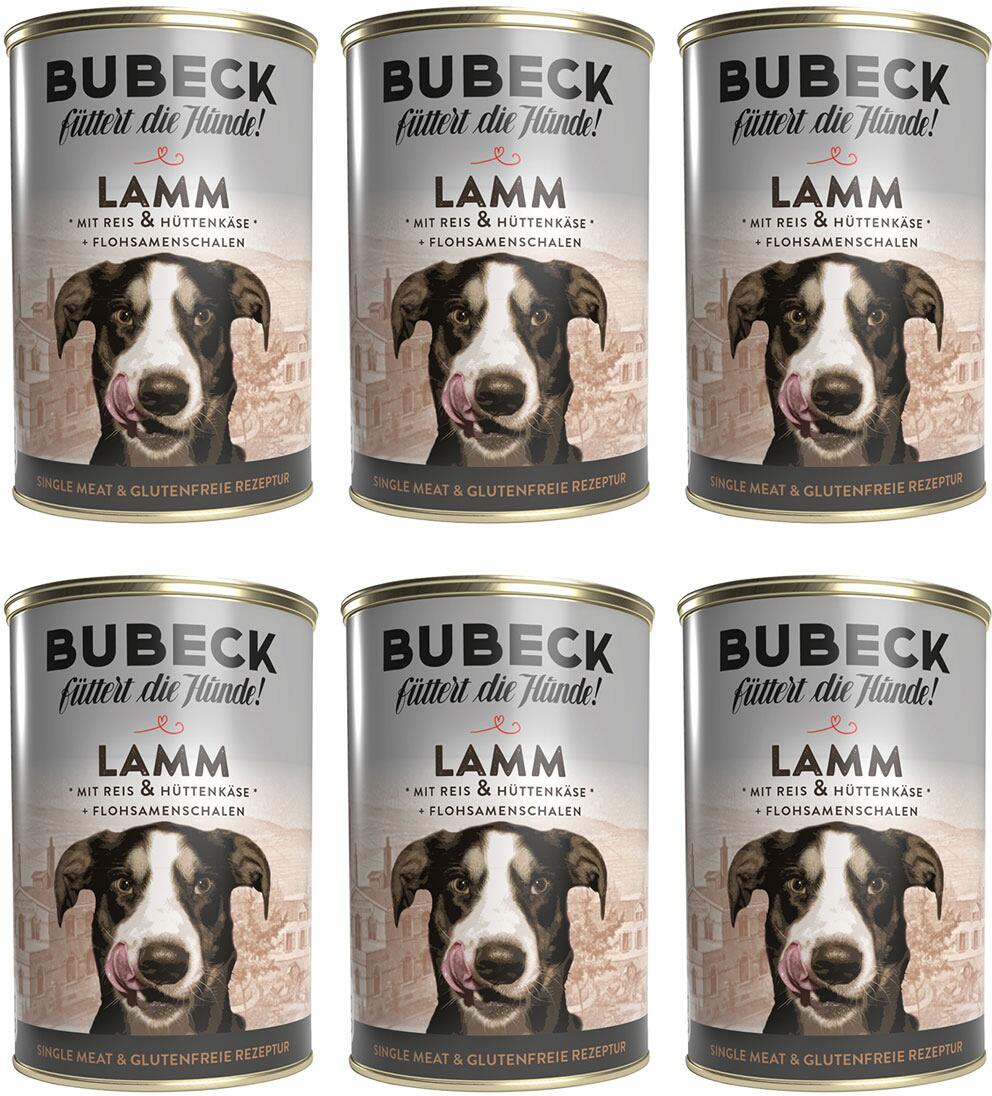 Bubeck Nassfutter mit Lamm, Reis, Hüttenkäse & Flohsamenschalen, 6x400g