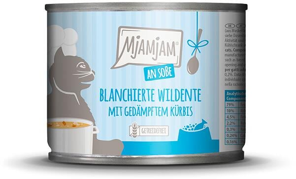 Mjamjam Soßenschmaus Katzenfutter, 6x185g, Wildente & Kürbis