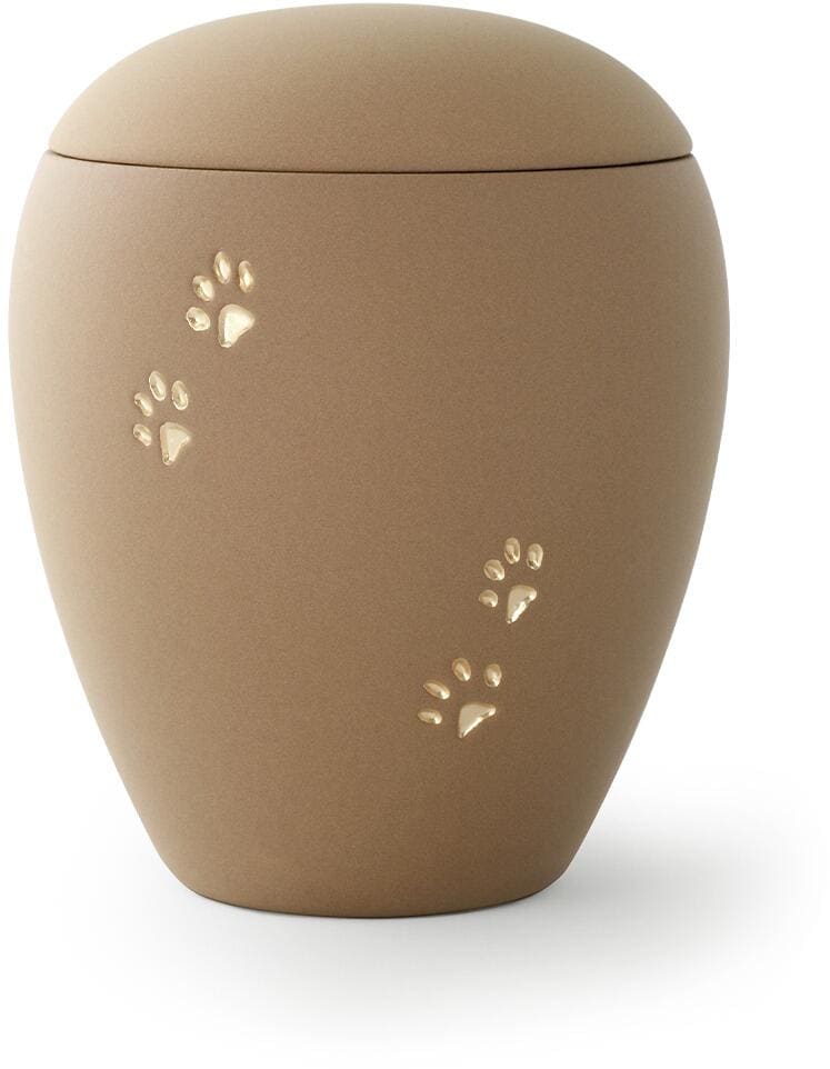 Völsing Siena Tierurne, goldene Pfötchenmotive vertieft, 2,8L, Samtton sand