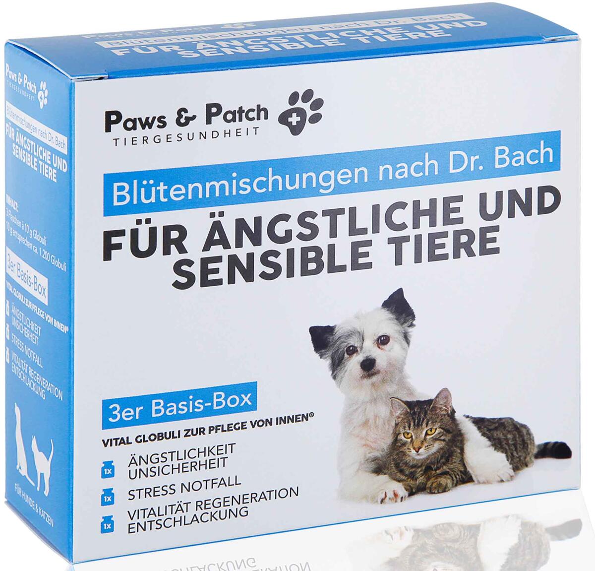 Paws & Patch Blütenmischung nach Dr. Bach, 3x10g, Basis Box für Ängstliche & Sensible Tiere