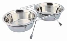 Set di ciotole Trixie, protezione da sonagli, acciaio inox/metallo, 2x1,5L/ø21cm/44x10x23cm, grigio