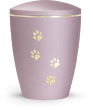 Urna per animali Völsing Patas de Oro Edition, motivi a zampe, finitura dorata spazzolata, colore velvet rosé, 0,5 L