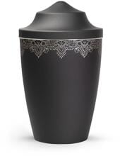 Urna per animali Völsing Mandala Edition, motivo mandala su tutto il perimetro, fascia in argento spazzolato, velluto nero, 1,5 L