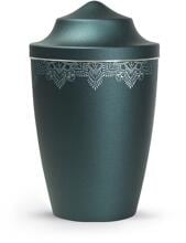 Urna per animali Völsing Mandala Edition, motivo mandala su tutto il perimetro, fascia in argento spazzolato, colore “velvet petrol”, 1,5 L