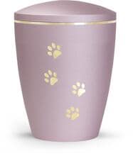 Urna per animali Völsing Patas de Oro Edition, motivi a zampe, finitura dorata spazzolata, colore velvet rosé, 2,8 L