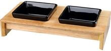 Set di ciotole Trixie, ceramica/legno, 2x0,2L/10x10cm/28x5x15cm, nero/marrone chiaro