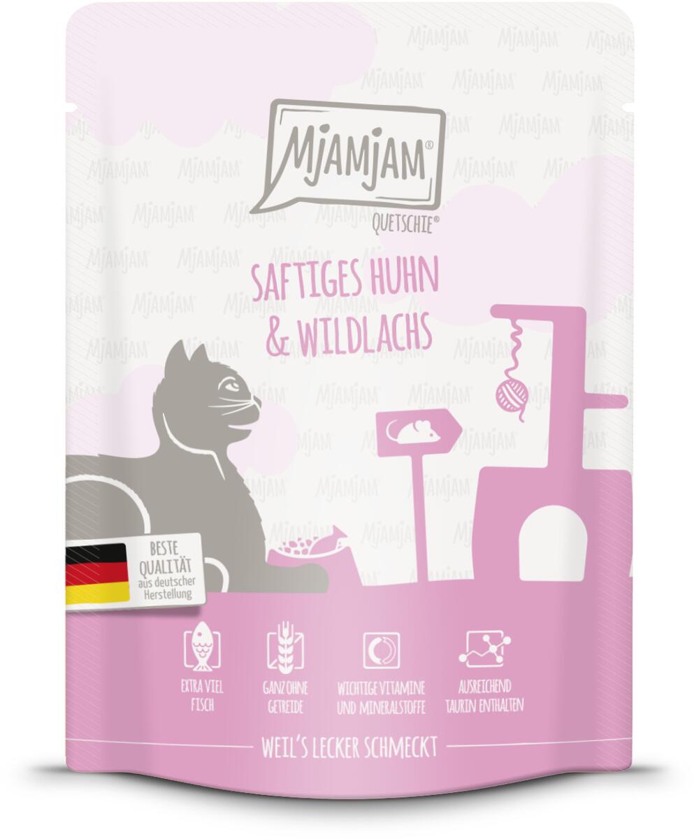 Mjamjam Quetschie Katzenfutter mit Huhn & Wildlachs, 6x300g