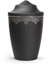 Urna per animali Völsing Mandala Edition, motivo mandala su tutto il perimetro, fascia in argento spazzolato, velluto nero, 0,5 L
