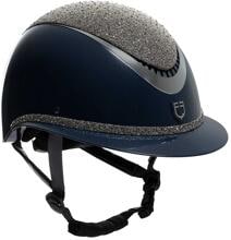 Casco da equitazione Equestro Luxury con visiera larga, strass, blu navy/argento, taglia S, 52-54 cm