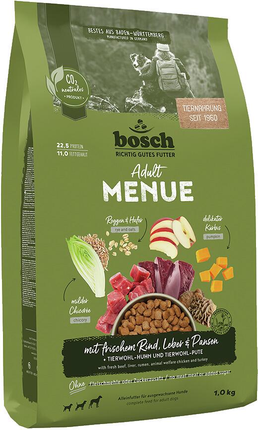 Bosch HPC Menue Adult Rind & Innereien Trockenfutter mit Roggen & Hafer, 1kg