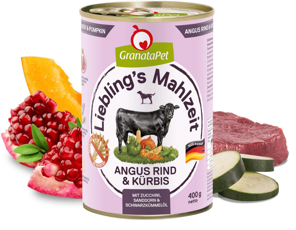 GranataPet Lieblings Mahlzeit Nassfutter mit Angus Rind & Kürbis, 6x400g