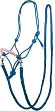 Cavezza con nodo in strass HKM con redini, azzurro/rosa, pony