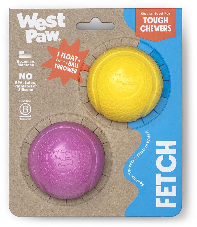 WestPaw Boundr Hundespielzeug, gelb/pink, S, Ø6cm, 2 Stück
