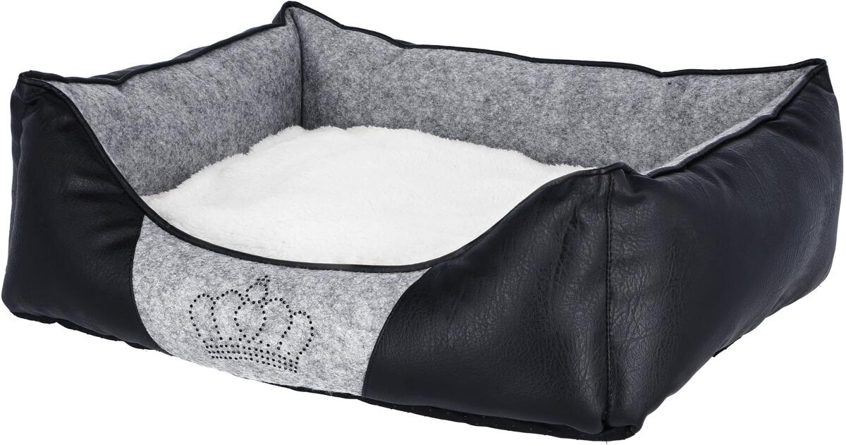 KERBL Pet Chiara Kuschelbett mit Strasskrone, grau/schwarz, 42x32x18cm