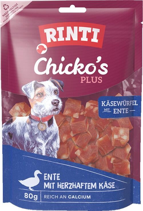 Rinti Chickos Plus Käsewürfel mit Ente, 80g