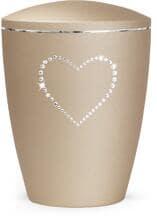 Urna per animali Völsing Elegance Edition, cuore di cristallo, velluto color champagne, 0,5 L