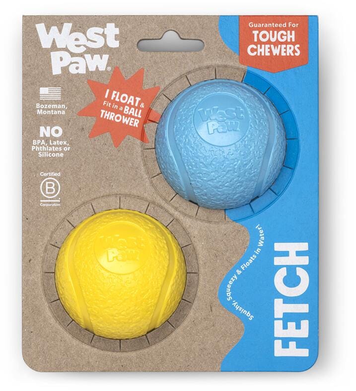 WestPaw Boundr Hundespielzeug, blau/gelb, S, Ø6cm, 2 Stück