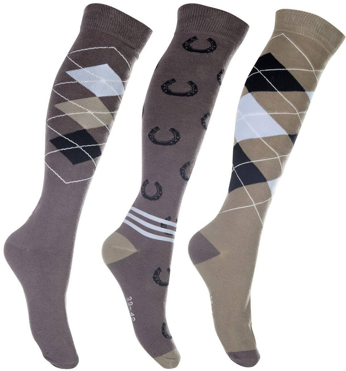 HKM Cardiff Reitsocken, 3er Set, braun/beige, 39-42