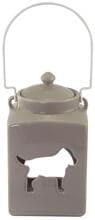 Lanterna in ceramica Happy House, rettangolare, tortora, 11,5x11,5x20cm