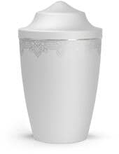 Urna per animali Völsing Mandala Edition, motivo mandala su tutto il perimetro, fascia in argento spazzolato, velluto bianco, 0,5 L