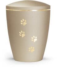 Urna per animali Völsing Patas de Oro Edition, motivi a zampe, finitura dorata spazzolata, velluto color champagne, 2,8 L