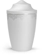 Urna per animali Völsing Mandala Edition, motivo mandala su tutto il perimetro, fascia in argento spazzolato, velluto bianco, 1,5 L