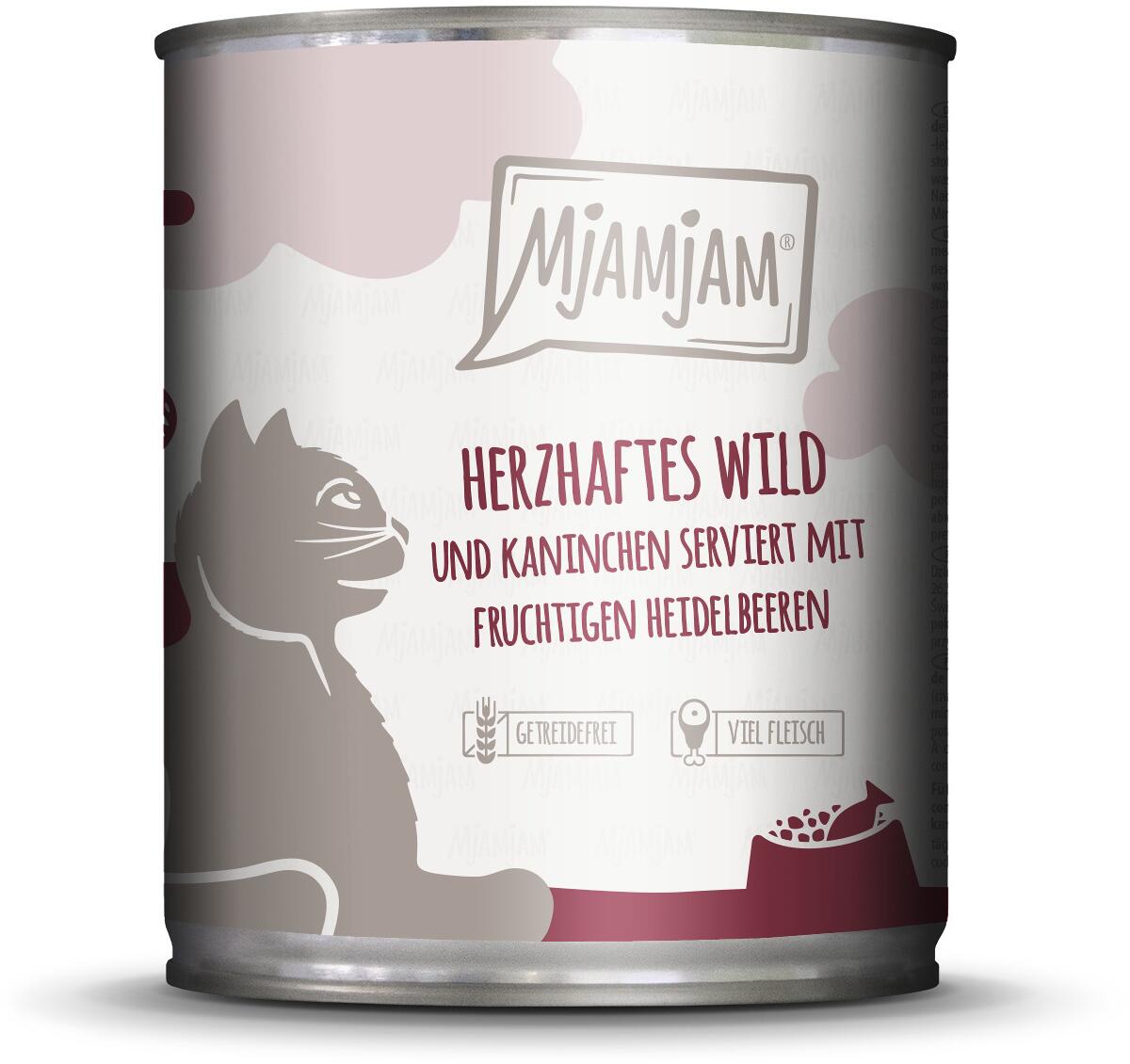 Mjamjam Katzenfutter mit Wild, Kaninchen & Heidelbeeren, 6x800g
