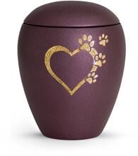 Urna per animali Völsing Verona Edition, Sparkling Star a forma di cuore con zampe in oro, colore velvet berry, 2,8 L