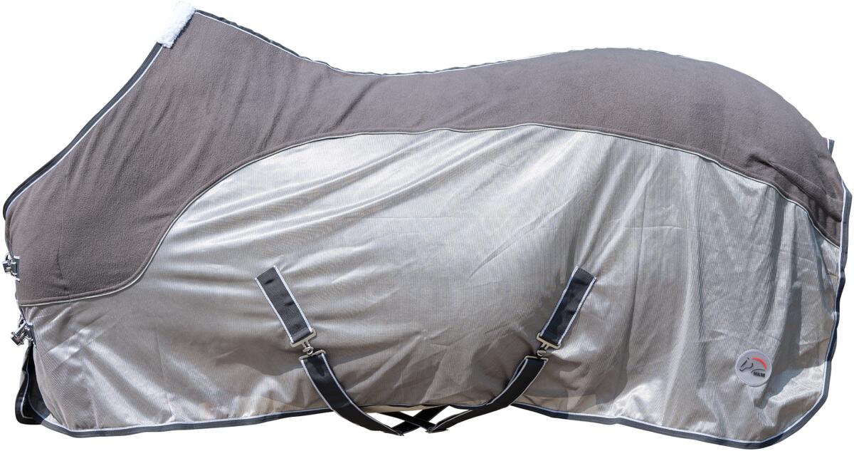 HKM Comfort Fleece Fliegendecke, grau/natur/blau, 165cm